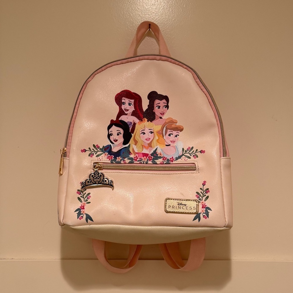 Disney Princess Mini Backpack Pink Faux Leather  Ariel Belle Cinderella Girls